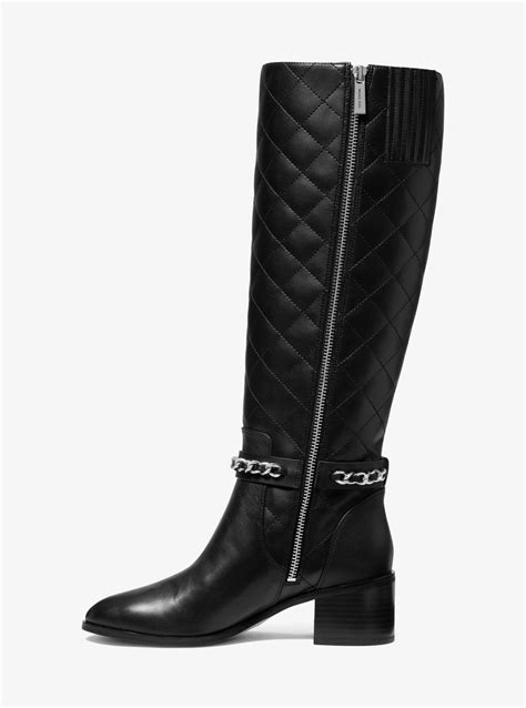 michael kors quilted black boots with gold on heels|michael kors black boots women.